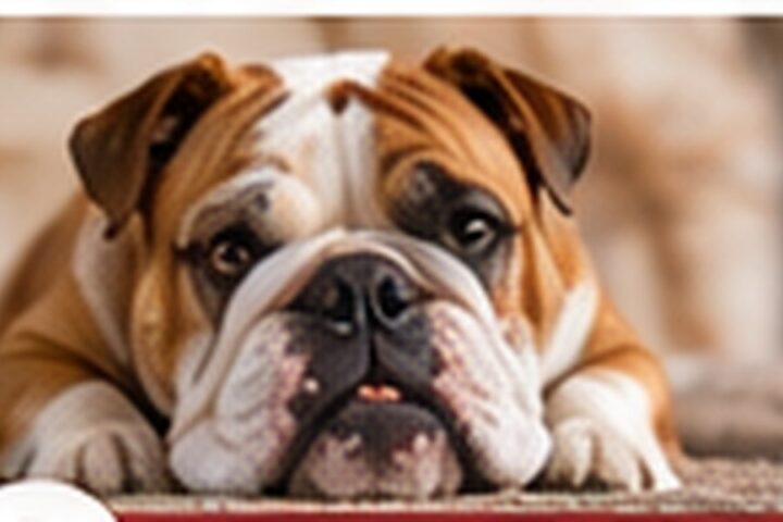 English bulldog resting and looking toward the camera