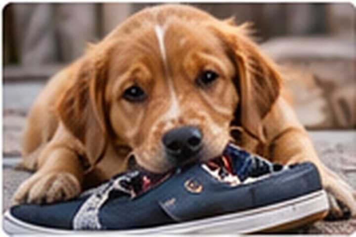 Puppy investigating a shoe
